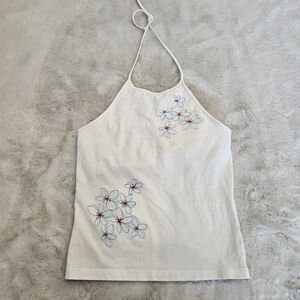GAP Cream Halter Top with Floral Design